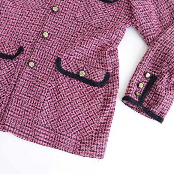 Vintage Petite Sophisticate Pink Houndstooth Button Up Blazer 14 - Picture 7 of 13